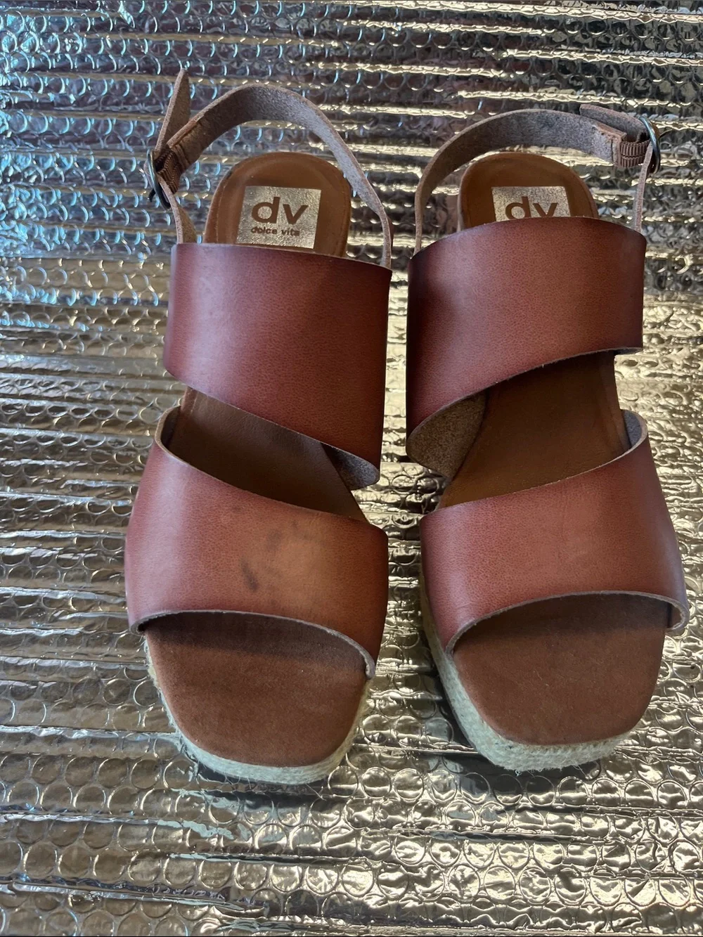 Dolce Vita Brown Leather Espadrille Platform Wedge Sandals